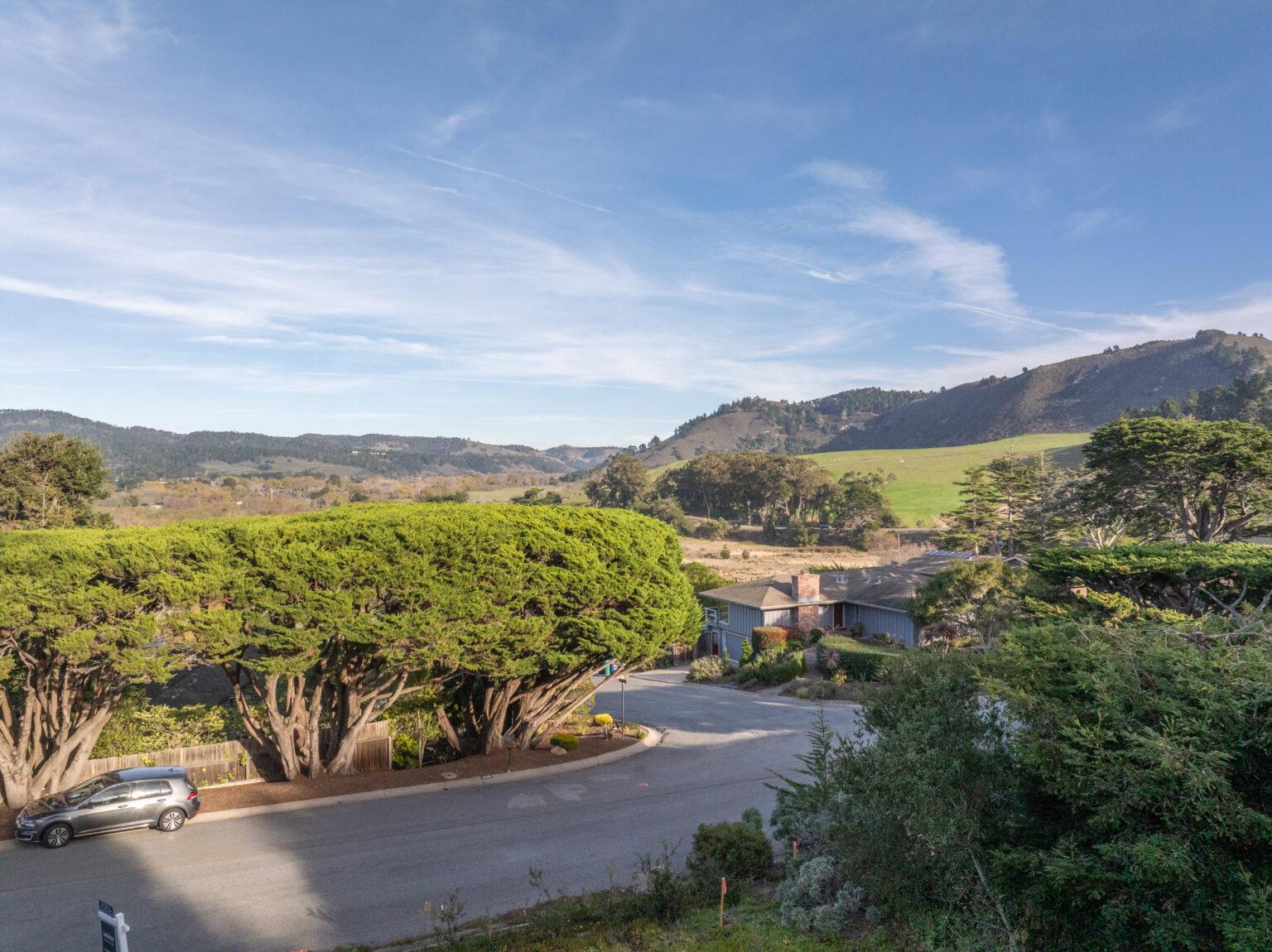 Drone view from proposed second-story height overlooking Carmel Valley hills