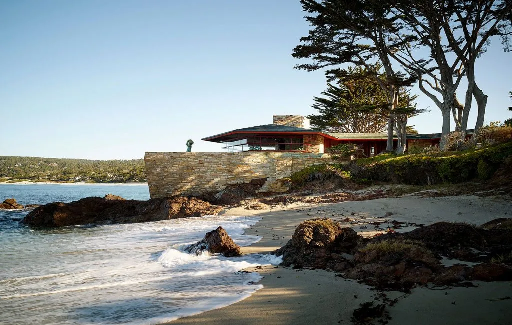 Frank Lloyd Wright's Clinton Walker House set into the rocks of Carmel Point